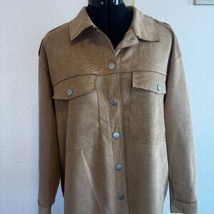 Urban Daizy Faux Suede Raw Hem Shirt Jacket Camel Small - like new